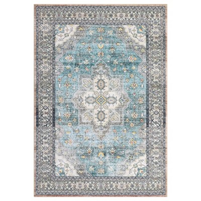 Machine Washable Area Rug Non Slip Non Shedding Rug Boho Printed Low Pile Rugs Vintage Foldable Stain Resistant Indoor Carpet for Bedroom Living Room