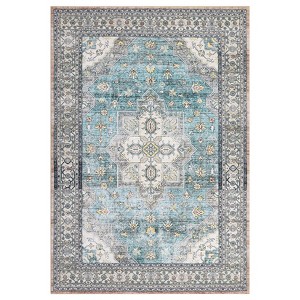 Machine Washable Area Rug Non Slip Non Shedding Rug Boho Printed Low Pile Rugs Vintage Foldable Stain Resistant Indoor Carpet for Bedroom Living Room - 1 of 4