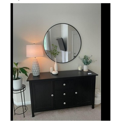 36" Black Round Metal Framed Bathroom Wall Mirror