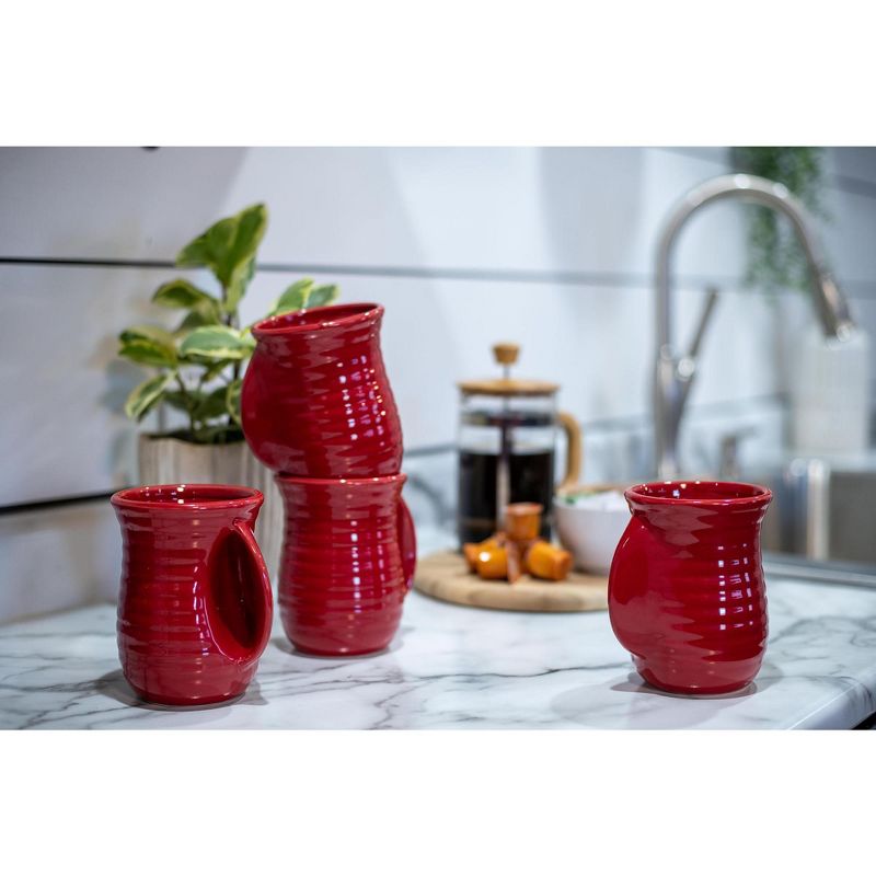 Elanze Designs Ribbed 14 ounce Ceramic Stoneware Handwarmer Mugs Set of 4, Red, 5 of 6