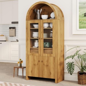 coucheta 71" Tall Arched Kitchen Pantry Cabinet,Modern Farmhouse Storage Cupboard with Adjustable Shelves & Hidden Drawer,for Living Room,Dining,Oak - 1 of 4