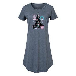 Women's - Instant Message - Christmas Cats, Tree, & Décor Graphic T-shirt Dress - 1 of 4
