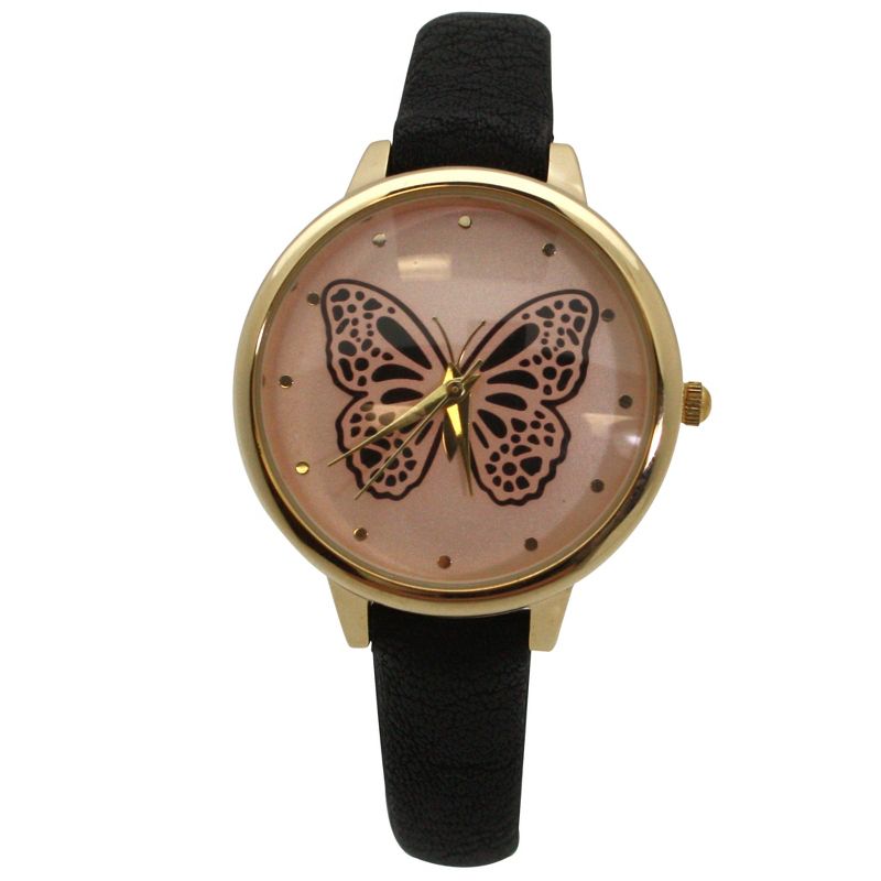 Olivia Pratt Thin Faux Leather Butterfly Face Women Watch, 1 of 5