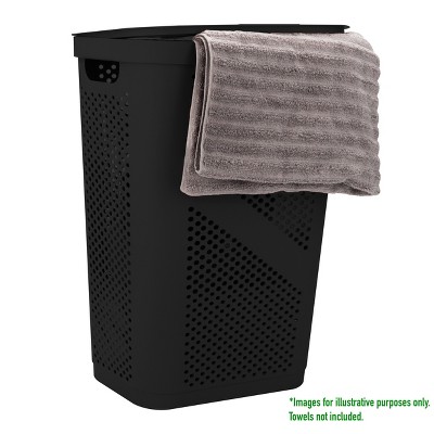 Black Perforated Plastic Upright Laundry Hamper with Lid