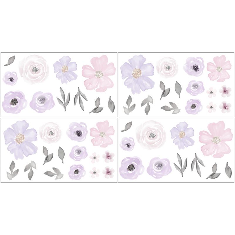 Sweet Jojo Designs Girl Wall Decal Stickers Art Nursery Décor Watercolor Floral Purple Pink and Grey 4pc, 3 of 4