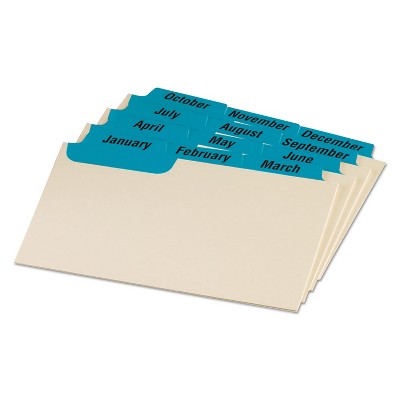 Oxford Laminated Index Card Guides Monthly 1/3 Tab Manila 3 x 5 12/Set 03513