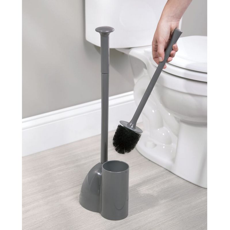 mDesign Compact Plastic Toilet Bowl Brush and Plunger Combo, 2 Pack, 4 of 9