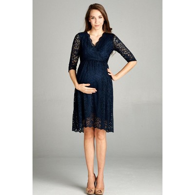 Hello MIZ Womens Floral Lace Surplice Maternity Dress
