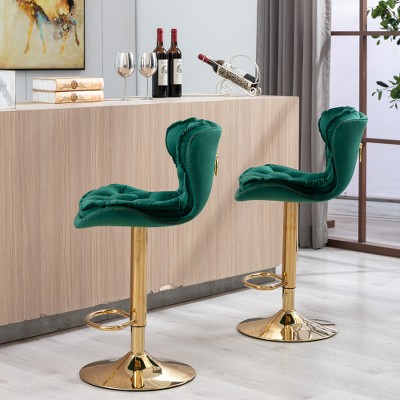SKRAN Adjustable Swivel Bar Stools Set of 2,Velvet Upholstered with Back Pull Ring and Metal Footrest for  Dining Room and Pub