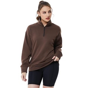 BLUEMING Womens Sweatshirts Polo Neck Quater Zipper Sweatshirts Athletic Tops for Gym Yoga Fall Athleisure - 1 of 4
