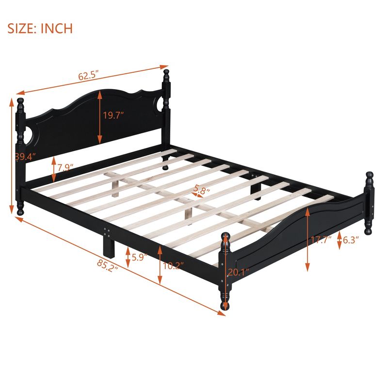 Full/Queen Size Wood Platform Bed Frame, Retro Style Platform Bed - ModernLuxe, 3 of 12
