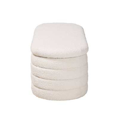 Betiana Cream Boucle Fabric and Walnut Wood Storage Bench
