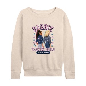 Women's - Barbie - Teacher Squad Lightweight French Terry Wide Neck Long Sleeve Shirt - 1 of 4