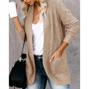 Women's 2025 Long Sleeve Open Front Cardigan Sweater Fall Winter Casual Lightweight Soft Knit Outerwear - 1 of 3
