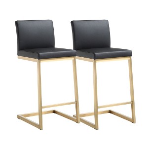 Parma Performance Vegan Leather and Gold Stainless Steel Counter Stool - Set of 2 Black  15.8"W x 20"D x 36.2"H - 1 of 4