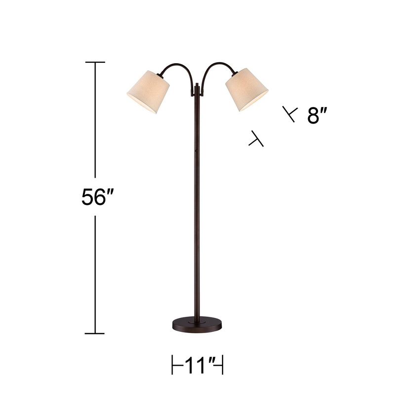 360 Lighting Modern Floor Lamp 56" Tall Dark Bronze Twin Arm Adjustable Gooseneck Neutral Cotton Drum Shade for Living Room Reading Bedroom, 4 of 10