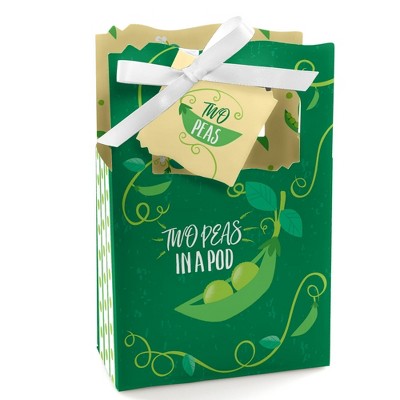 Big Dot of Happiness Double the Fun - Twins Two Peas in a Pod - Baby Shower or First Birthday Party Favor Boxes - Set of 12