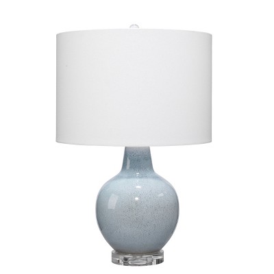 Blue Ceramic Table Lamp with White Cotton Shade and 3-Way Switch