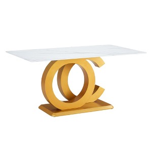 NicBex Modern 63 Inch Rectangle Dining Table with White Tabletop and OC-Shaped MDF Bracket for 6 to 8,White+Gold - 1 of 4