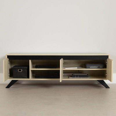 Bleached Oak Scandinavian TV Stand with Cabinet and Shelves