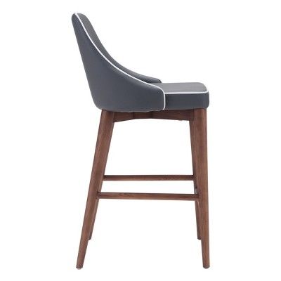 Walnut Wing Back Counter Stool in Dark Gray with Plush Seat