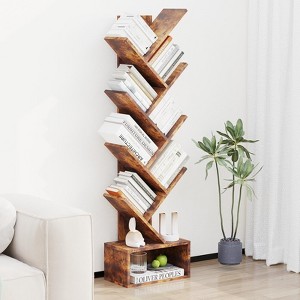 8 Tier Tree Bookshelf, Free Standing Tree Bookcase with Drawer, Utility Book Organizer Shelves, Floor Standing Book Shelf - 1 of 4