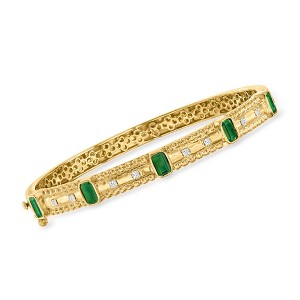 Ross-Simons 1.40 ct. t.w. Emerald and .15 ct. t.w. Diamond Bangle Bracelet in 18kt Gold Over Sterling - 1 of 4