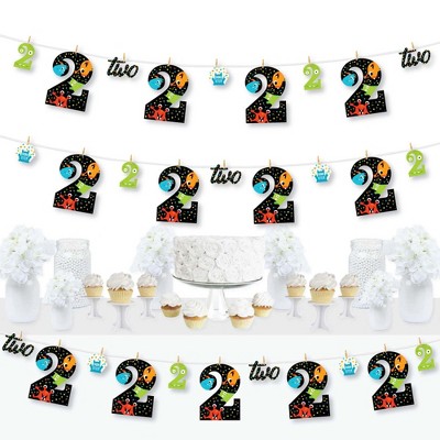 Big Dot of Happiness 2nd Birthday Monster Bash - Little Monster Second Birthday Party DIY Decorations - Clothespin Garland Banner - 44 Pieces