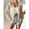 Womens Crochet Lace Cardigan Front Tie Lightweight Cover Ups Long Sleeve Hollow Out Cardigan Beach Cover Ups Crochet Tops for Summer - 3 of 4