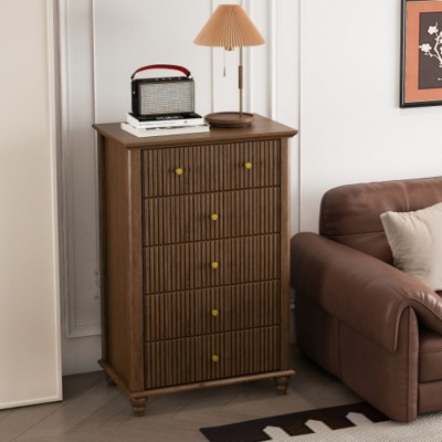 Modern 5-Drawer Dresser with Metal Handles, Multifunctional Storage Chest for Bedroom, Living Room, or Entryway-The Pop Home