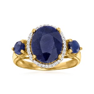 Ross-Simons 4.70 ct. t.w. Sapphire 3-Stone Ring With .14 ct. t.w. Diamonds in 18kt Gold Over Sterling - 1 of 4