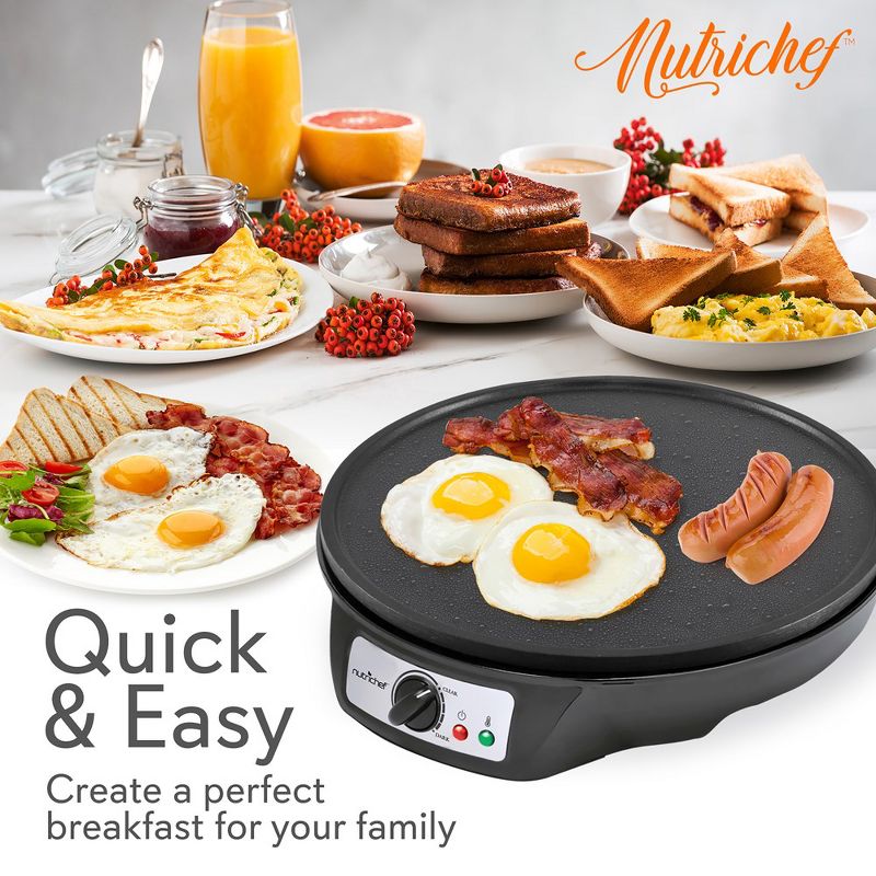 NutriChef Detachable Electric Crepe Maker Griddle - Easy Cleaning Nonstick 12 Inch, Adjustable Temperature Control, Wooden Spatula & Batter Spreader, 3 of 4