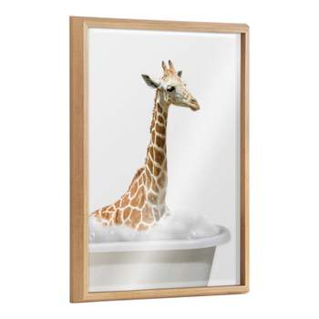 18" x 24" Blake Bathroom Bubble Bath Giraffe by The Creative Bunch Studio Framed Printed Glass Natural - Kate & Laurel All Things Decor