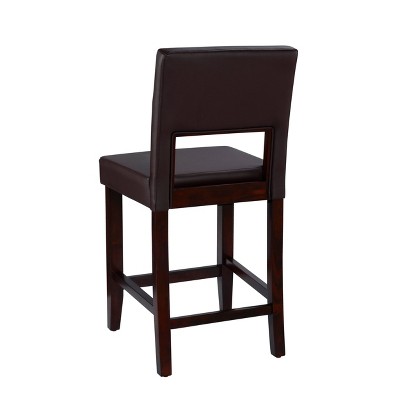 Dark Brown Wood and Leather Counter Stool, 24"