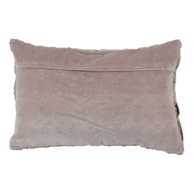 Taupe Smocked Velvet Lumbar Pillow Cover, 16"x24"