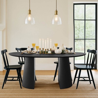 65" Modern Oval MDF Dining Table with Leaf, 3-in-1 Expandable Table for 4 to 8 People, for Kitchen or Dining Room-Maison Boucle