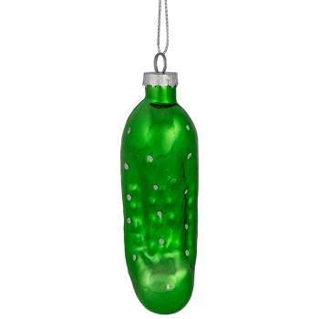 Northlight 4" Shiny Green Pickle Hanging Glass Christmas Ornament