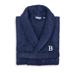 Linum Home Textiles 100% Turkish Cotton Adult Personalized Terry Bathrobe in White Bookman Font - 1 of 3