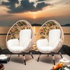 FURNIinspire Patio Accent Chairs 2 Pieces Grid Wicker Weaving Patio Egg Chair With Natural Color Rattan Beige Cushion, Brown, 34“*37"*54" - 4 of 4