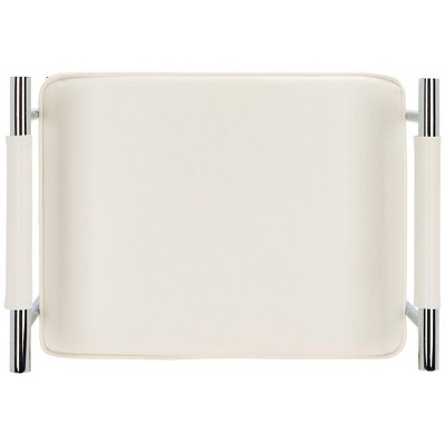 Bauhaus Inspired Small White PU Leather Bench with Chrome Arms