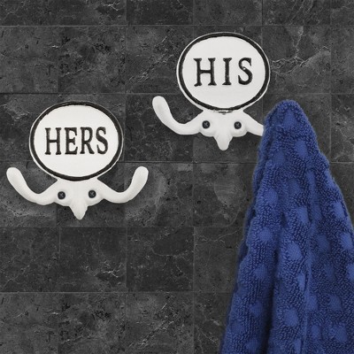 White Cast Iron His and Hers Wall Hooks Set