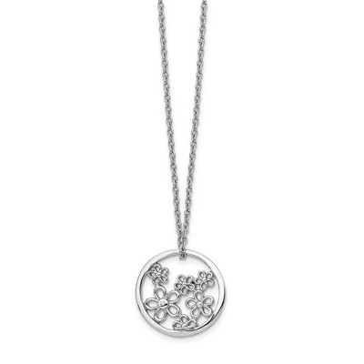 Black Bow Jewelry 19mm Flower Diamond Necklace in Rhodium Plated Silver, 18-20 Inch