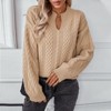 Women's Winter Chunky V Neck Long Sleeve Loose Cable Knit Sweater Pullover - 2 of 4