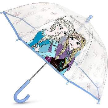 Frozen Anna and Elsa Girl's Clear Bubble Umbrella- Ages 3-10
