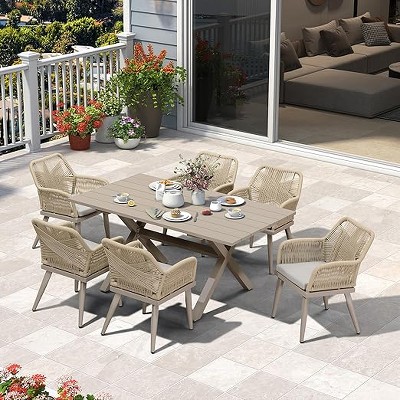 PURPLE LEAF Outdoor Dining Set All-Weather PE Rattan Outdoor Patio Furniture Set with All Aluminum Frame Table and Chairs Set
