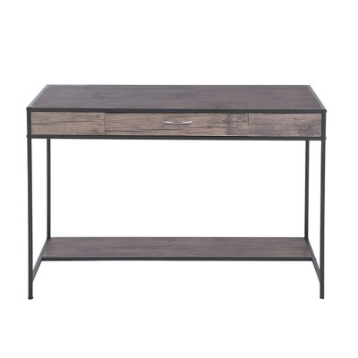 HomeRoots 43" Brown and Black Wood and Metal H-Shape Computer Desk