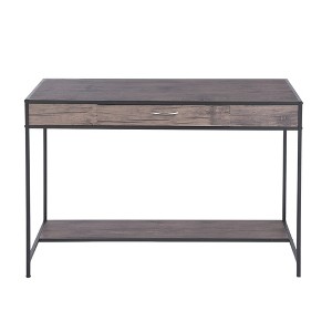 HomeRoots 43" Brown and Black Wood and Metal H-Shape Computer Desk - 1 of 4