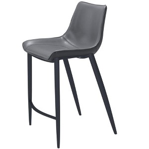 HomeRoots Set of Two 26" Dark Gray And Black Faux Leather And Steel Counter Height Bar Chairs - 1 of 4