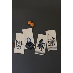Kalalou Black Halloween Tea Towels Set of 4 – Ghost, Skeleton & Halloween Scene Designs - 1 of 4