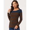 INSPIRE CHIC Women's Color Block Round Neck Long Sleeves Striped Basic T-Shirt - 2 of 4